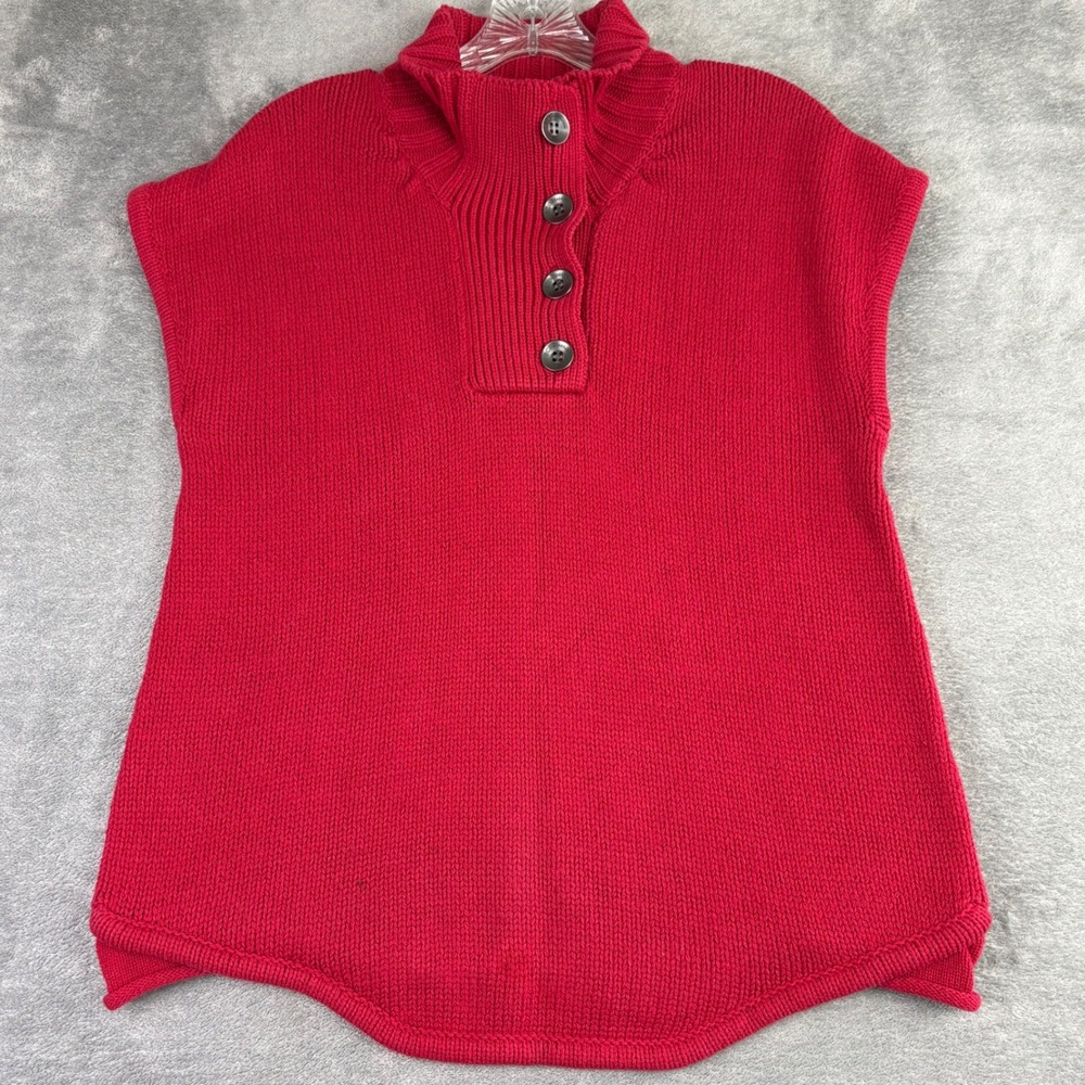 BCBGeneration Womens S Red Sleeveless Sweater Mock Neck Button Up‎ Preppy Cozy